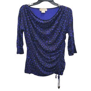 MICHAEL Michael Kors Petite Black Purple Abstract Dot Cinch 3/4 Sleeve‎ Top PM